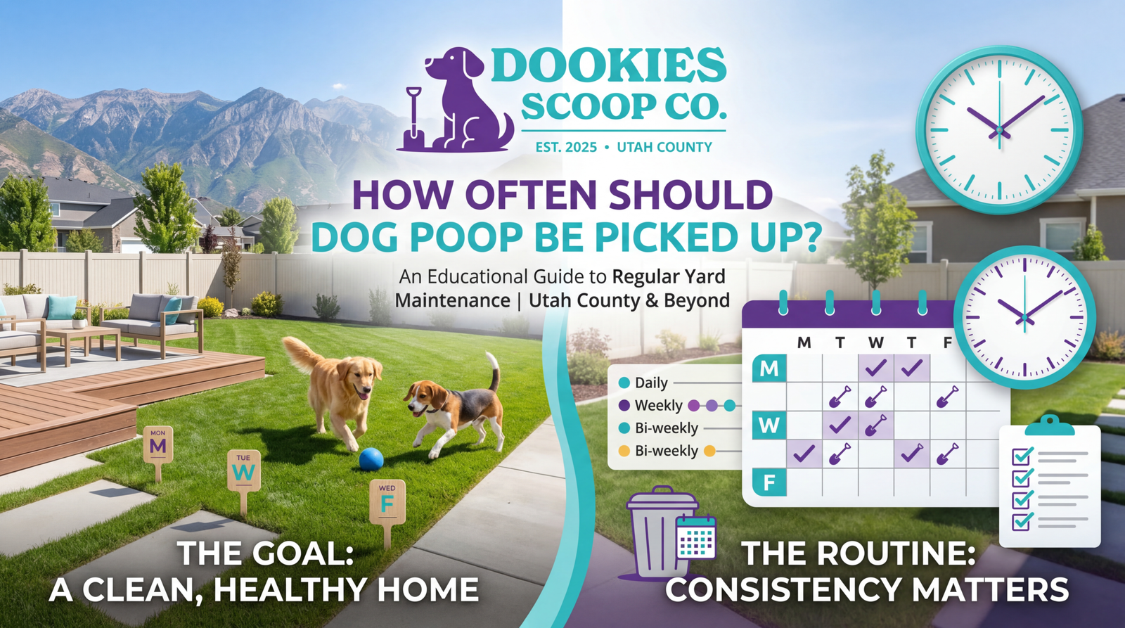 How often should dog poop be picked up in Utah - Professional weekly pet waste removal service calendar - Dookies Scoop Co